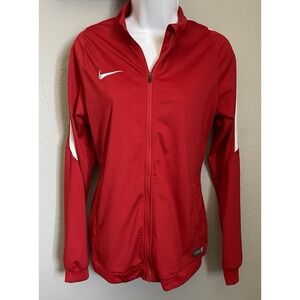 Nike Dri Fit Authentic Soccer Red Full Zip Jacket Womens Size Medium Zip Pockets